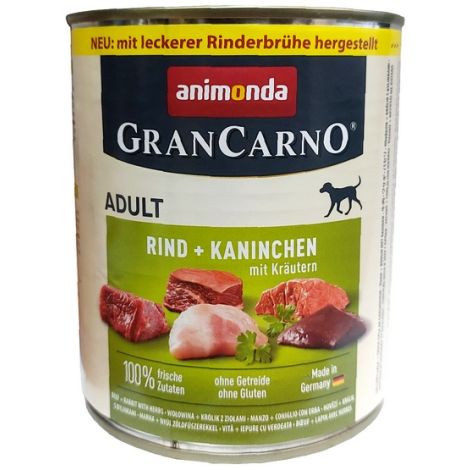 Animonda GranCarno Original Adult Rind Kaninchen Krautern Wołowina + Królik z Ziołami puszka 800g