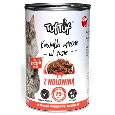 TUF TUF Kawałki mięsne z wołowiną dla kota puszka 415g