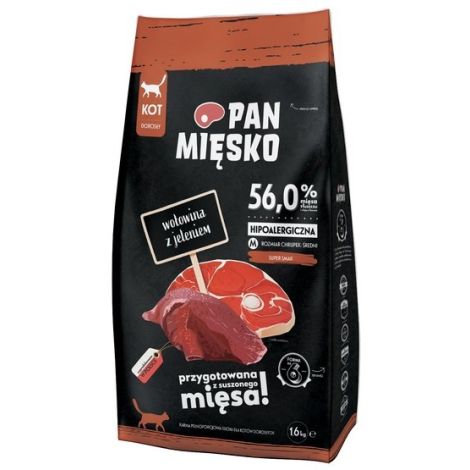 Pan Mięsko Karma sucha dla kota - wołowina i jeleń chrupki M 1,6kg