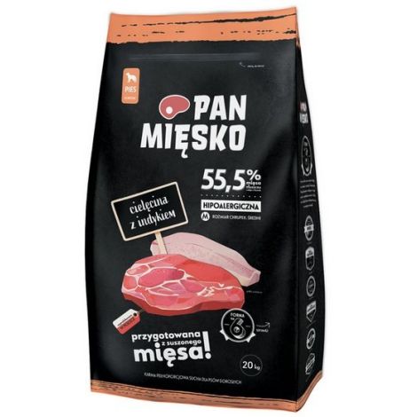 Pan Mięsko Karma sucha dla psa - cielęcina i indyk chrupki M 20kg