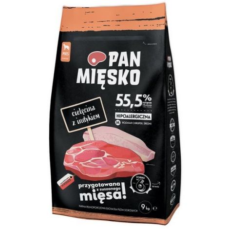 Pan Mięsko Karma sucha dla psa - cielęcina i indyk chrupki M 9kg