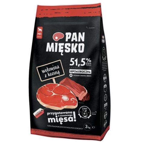 Pan Mięsko Karma sucha dla psa - wołowina i kozina chrupki M 3kg