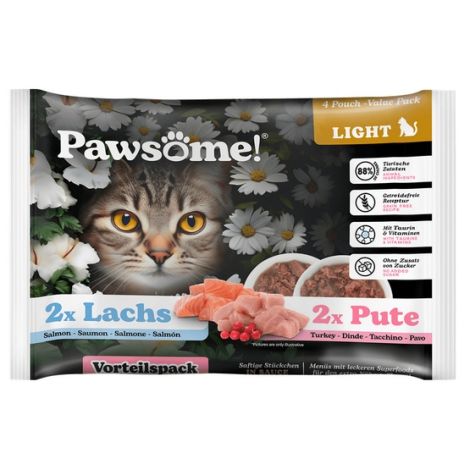 Pawsome Adult Light Lachs/Pute - łosoś/indyk saszetki 4x85g