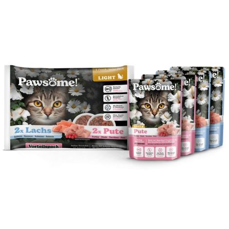 Pawsome Adult Light Lachs/Pute - łosoś/indyk saszetki 4x85g - 2