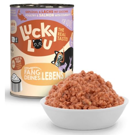 Lucky Lou Lifestage Adult Drób i łosoś puszka 400g - 2