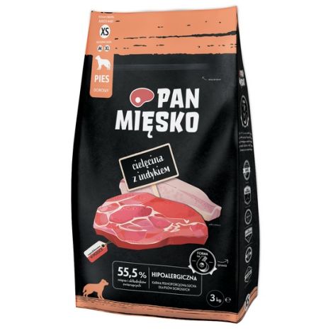 Pan Mięsko Karma sucha dla psa - cielęcina i indyk chrupki XS 3kg