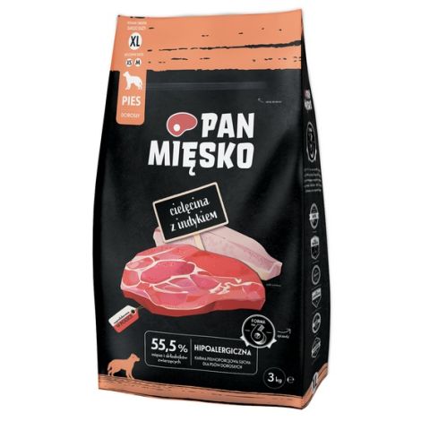 Pan Mięsko Karma sucha dla psa - cielęcina i indyk chrupki XL 3kg