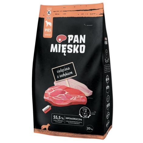 Pan Mięsko Karma sucha dla psa - cielęcina i indyk chrupki XL 20kg