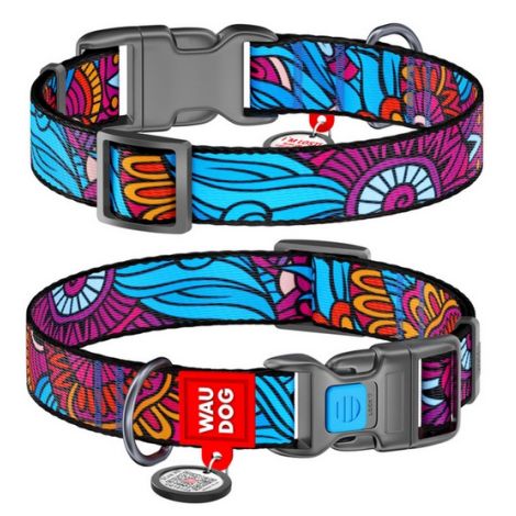 Collar WauDog Nylon Obroża nylonowa z QR-paszportem, plastikowy fastex, wzór LATO, 25mm/37-58cm