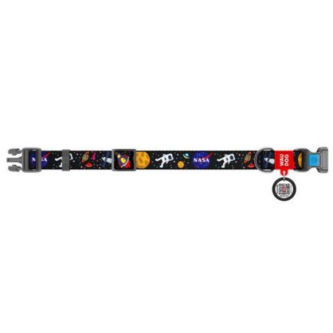 Collar WauDog Nylon Obroża nylonowa z QR-paszportem, plastikowy fastex, wzór NASA, 25mm/37-58cm - 2