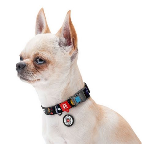 Collar WauDog Nylon Obroża nylonowa z QR-paszportem, plastikowy fastex, wzór NASA, 25mm/37-58cm - 3