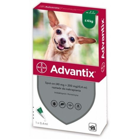 Advantix Spot-On dla psa do 4kg - roztwór przeciwko pchłom i kleszczom - 1 pipeta w opakowaniu