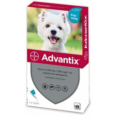Advantix Spot-On dla psa 4-10kg - roztwór przeciwko pchłom i kleszczom - 1 pipeta w opakowaniu